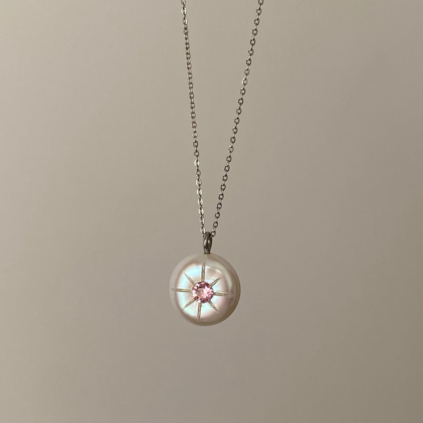 Pink zirconia & pearl pendant necklace