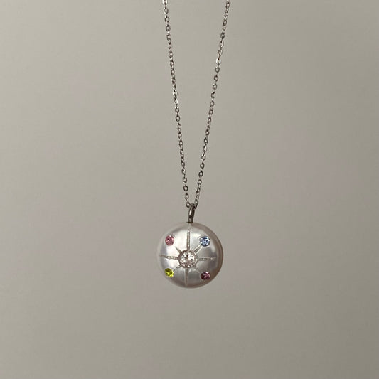 Multicolor zirconia & pearl pendant necklace
