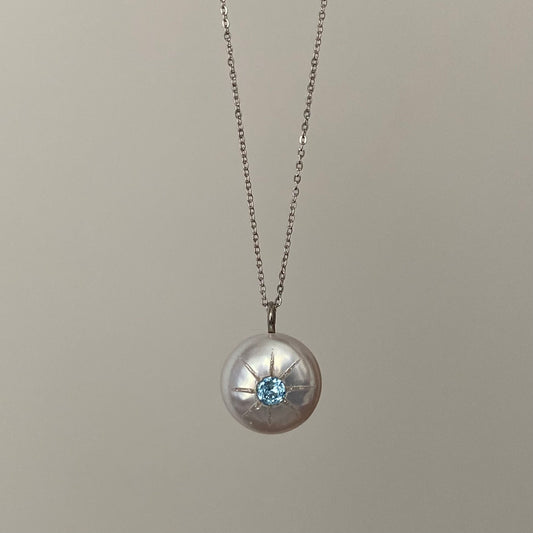 Blue zirconia & pearl pendant necklace