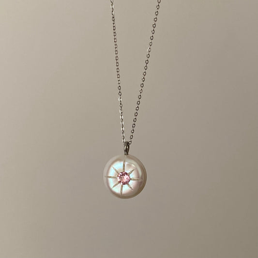 Pink zirconia & pearl pendant necklace