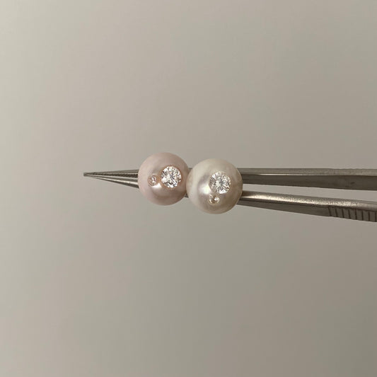 White Zircon & Natural Freshwater Pearl Stud Earrings